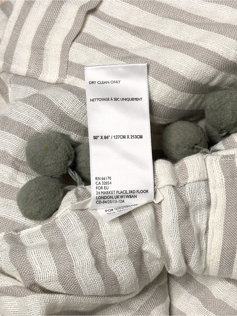 Anthropologie Pom Tassel Striped Curtain Grey - Picture 4 of 4